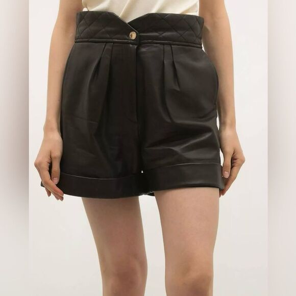 Sandro lamb leather black Bermuda shorts, US4 - Picture 1 of 16
